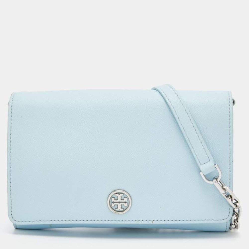 Tory Burch Robinson Light Blue  Crossbody Chain Wallet Bag